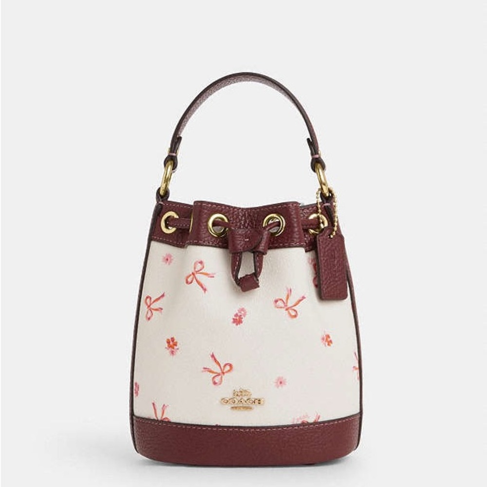 Coach Cream and Plum Mini Dempsey Bucket Bag